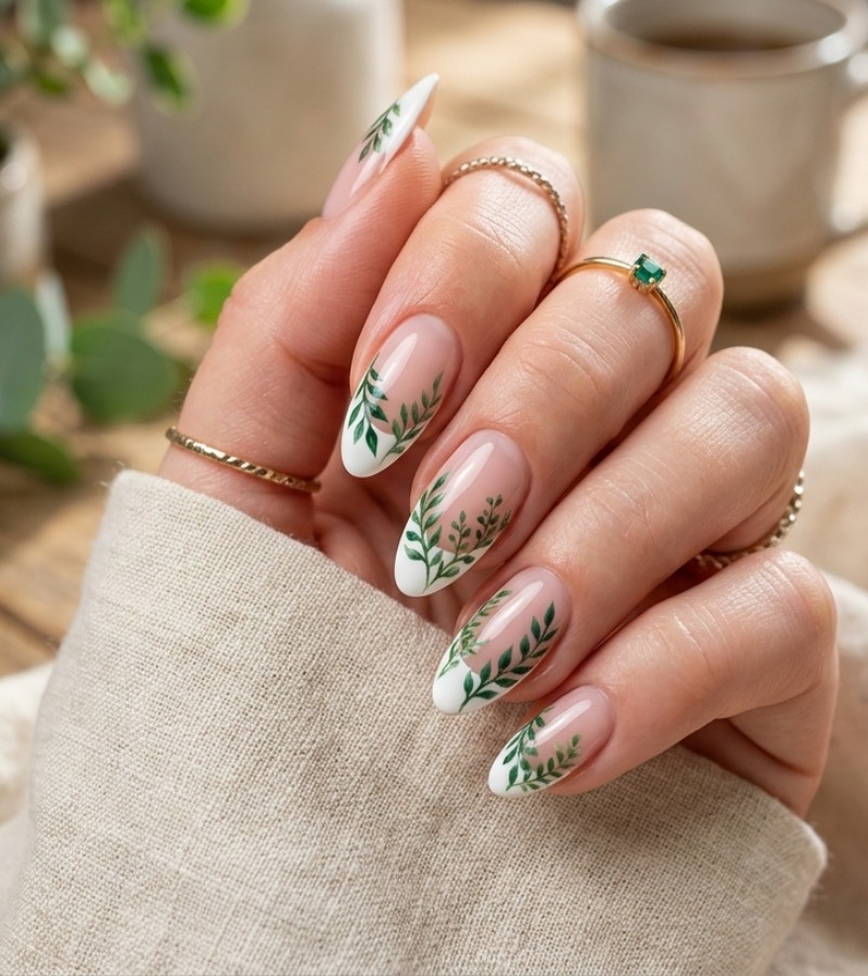 Green Glitter French Tips