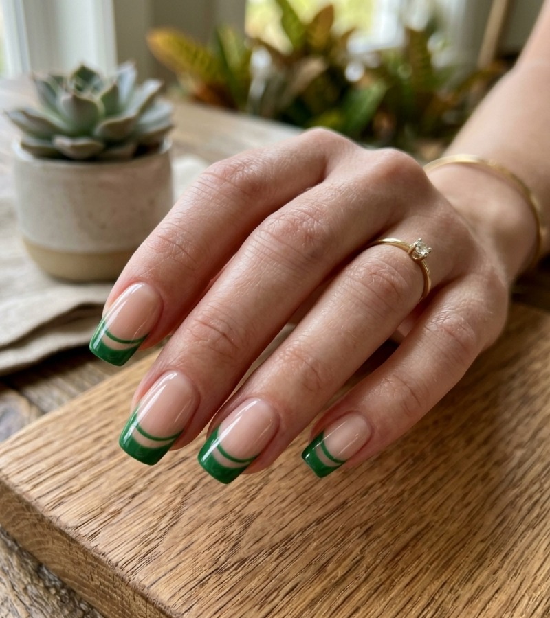 Negative Space Green French Tips