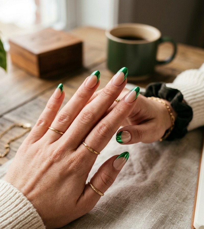  Green Chrome French Tips