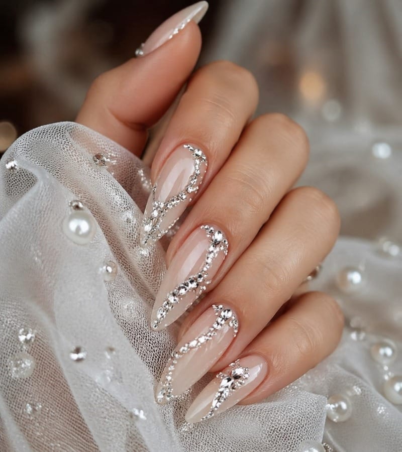 Crystal Embellished Wedding Nails
Add Some Sparkle with Crystal
