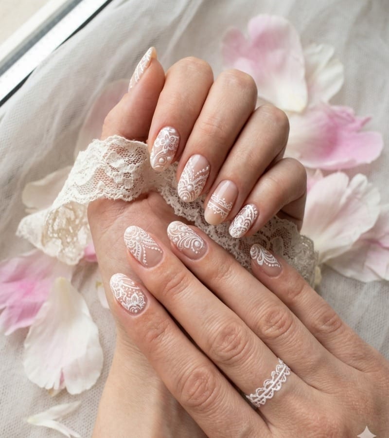 White Lace Nail Art
Lace-Inspired Wedding Nails