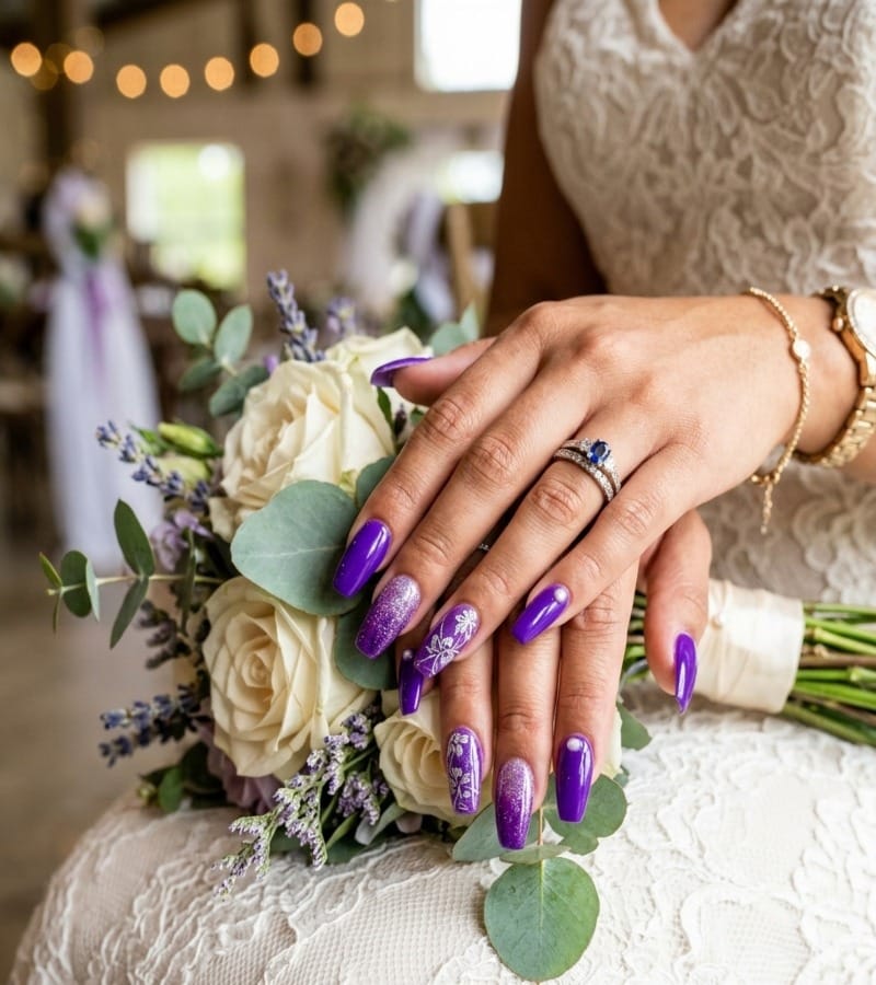 Vibrant Purple Wedding Nails
Bold and Beautiful Purple Nails