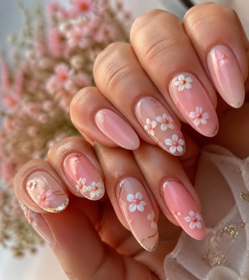 Floral Nail Art with Soft Pink Tones