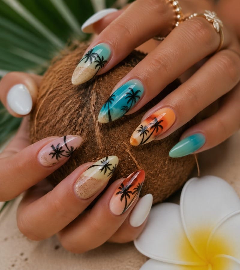 Tropical Palm Tree Nails