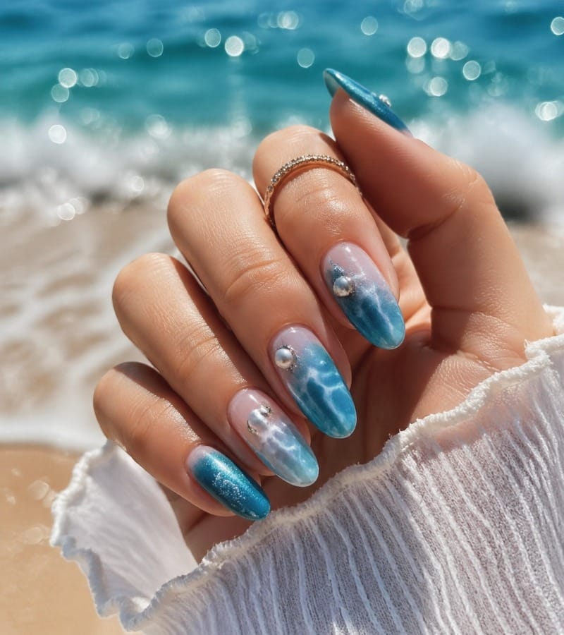 Ocean Wave Blue Nails