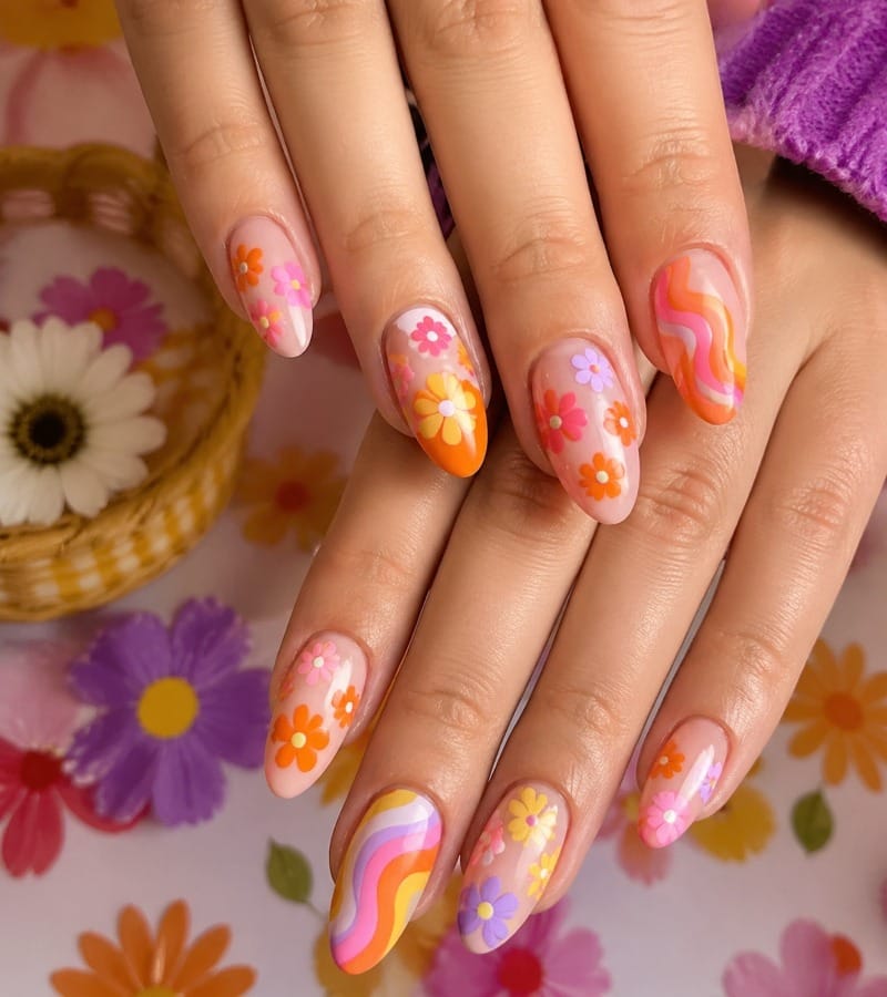 Retro Flower Power Nails