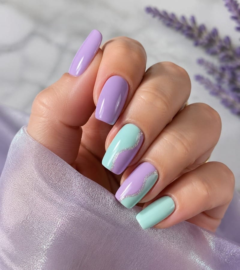 Lavender and Mint Green Nails