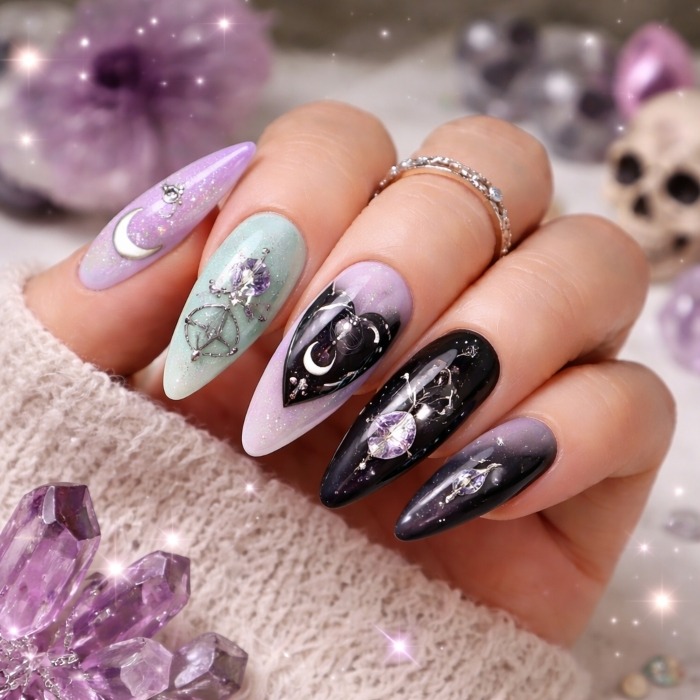 Pastel Goth Witch Nails