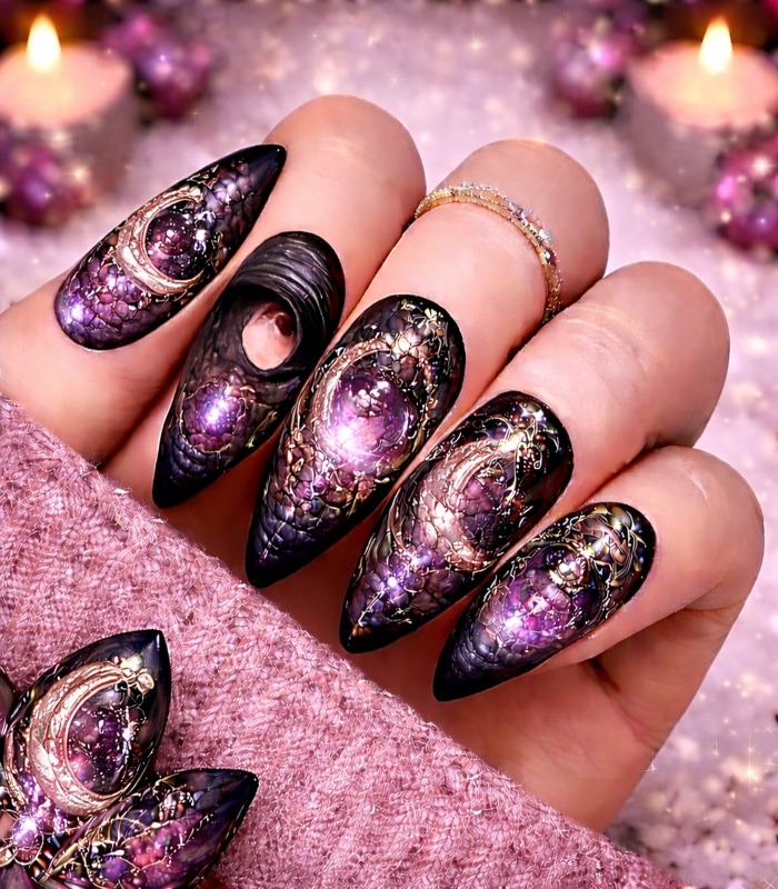 Dark Moon Crescent Nails