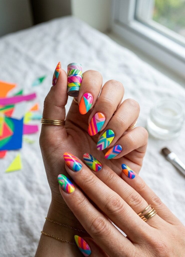 Bright and Bold Paper Nail Art