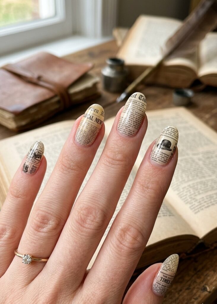 Vintage Newspaper Nail Designs