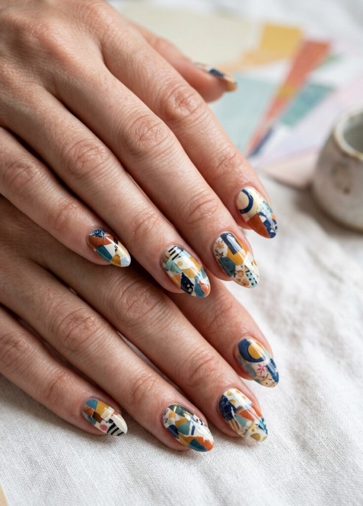 Abstract Paper Collage Nails