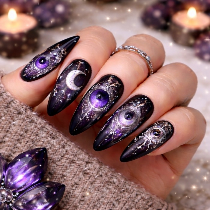 Witchy Eye and Moon Nails