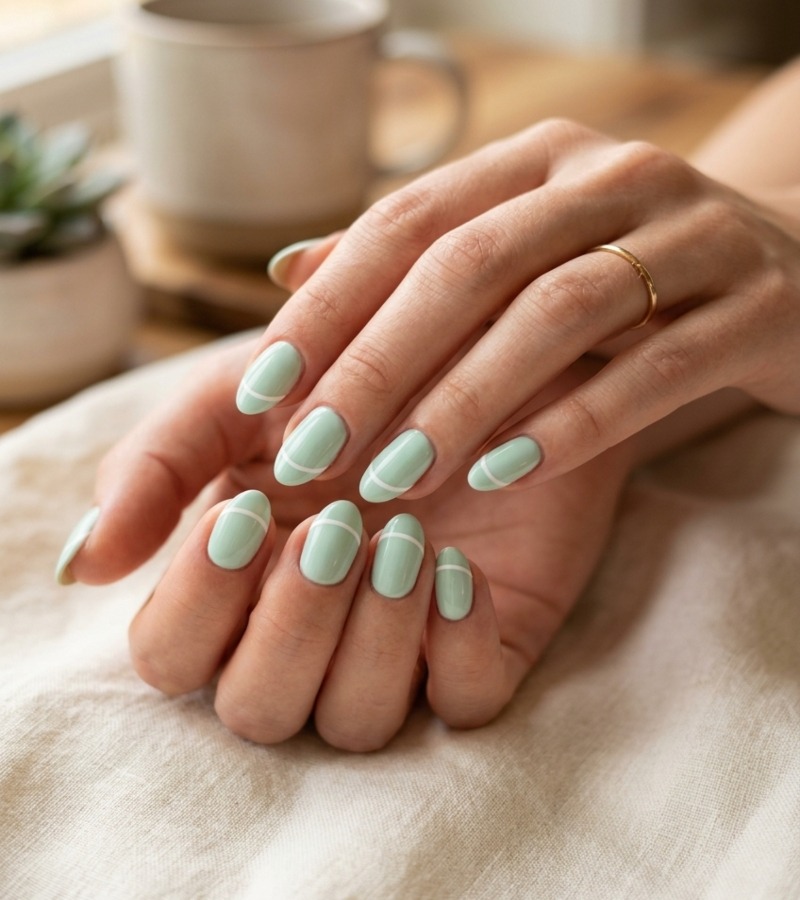  Mint Green French with White Accent Line
