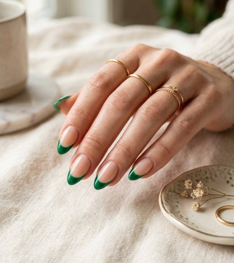 Glossy Emerald French Tips