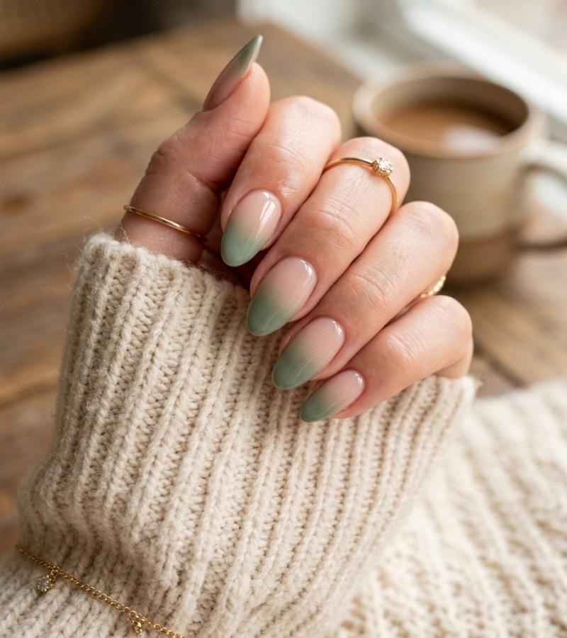 Sage Green Ombre French Tips
