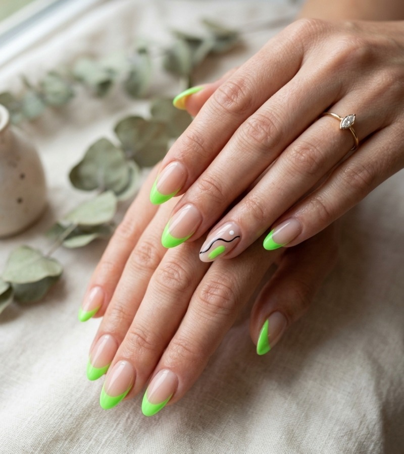 Neon Green French with Minimal Art