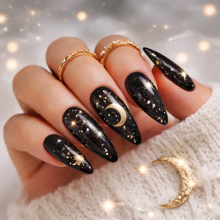 Celestial Moon & Stars Nails