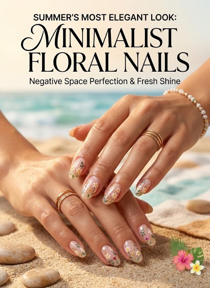 Minimalist Negative Space Florals Nails