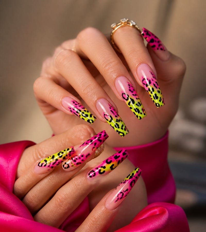 Neon Animal Print Nails: Wild and Vibrant