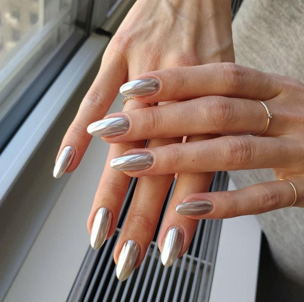 Chrome Silver Gel Nails