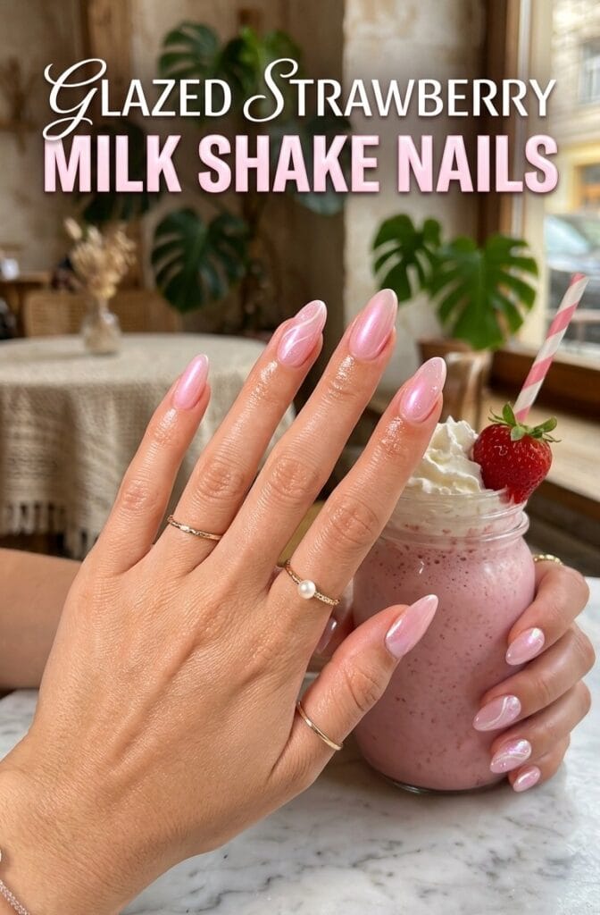 Glazed Strawberry Milk Shake Nails