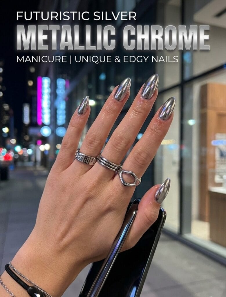 Futuristic Silver Metallic Chrome Nails