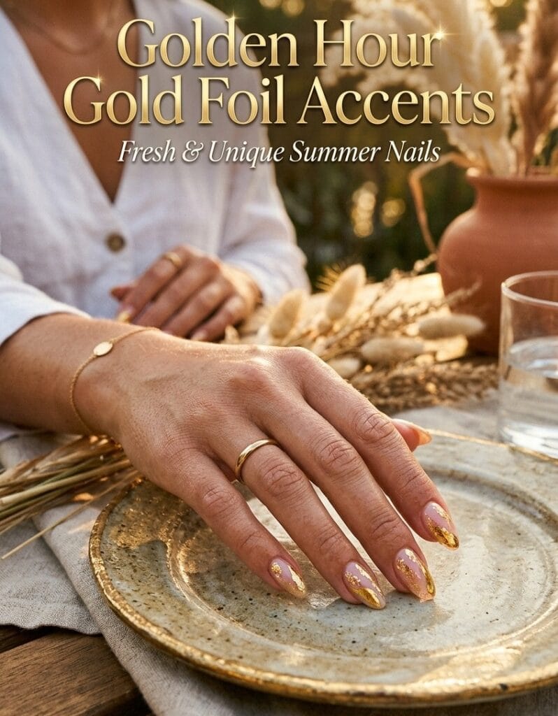 Golden Hour Gold Foil Accents Nails