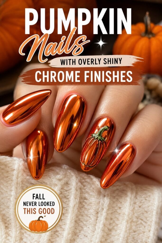 Pumpkin Nails with Overly Shiny Chrome Finishes
