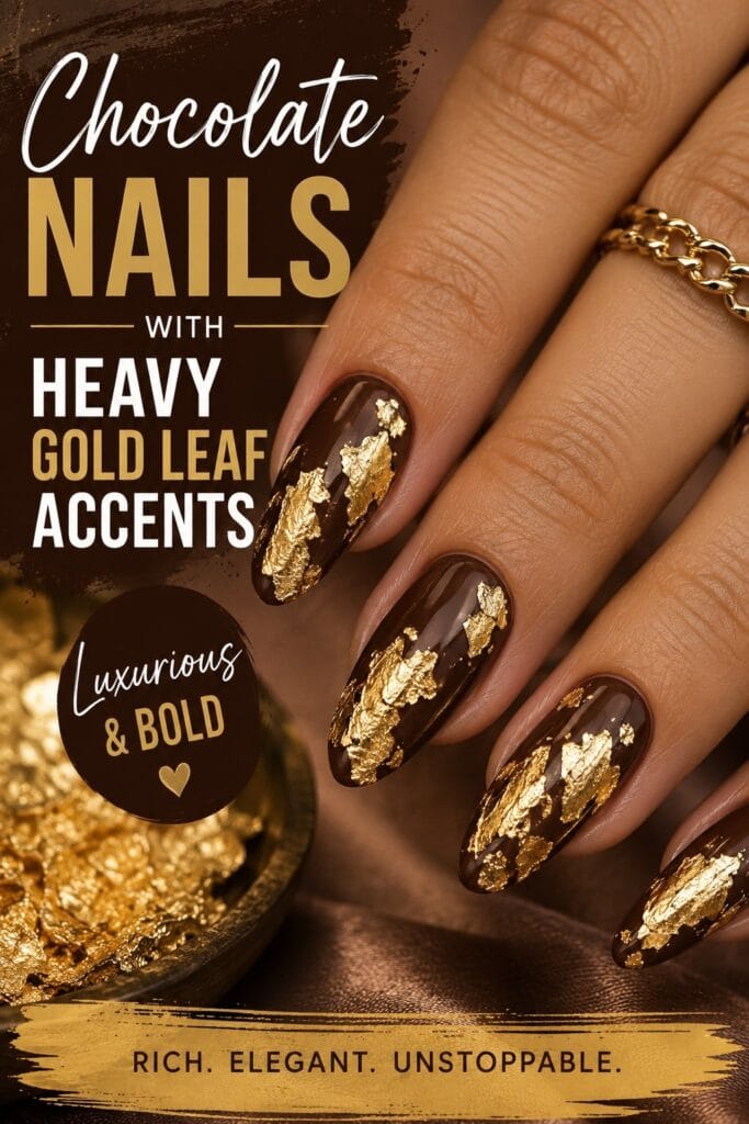 Chocolate Nails with Heavy Gold Leaf Accents