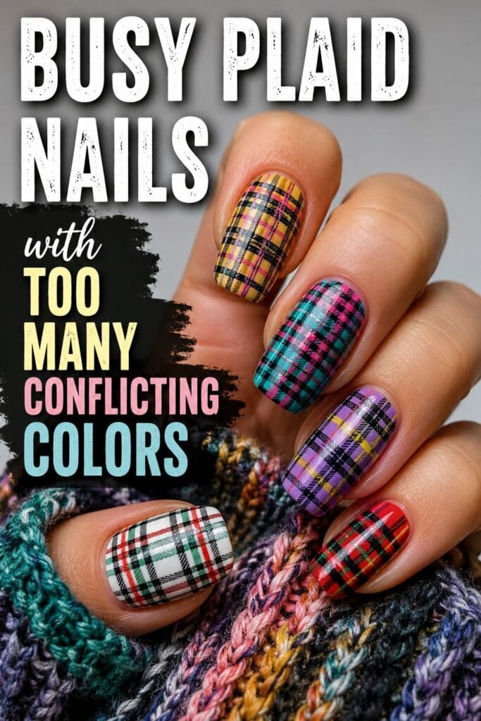 Busy Plaid Nails with Too Many Conflicting Colors