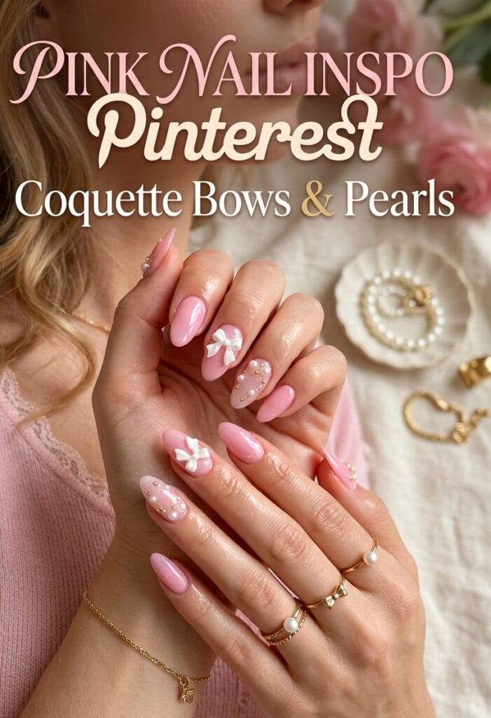 Pink Nail Inspo Pinterest — Coquette Bows and Pearls