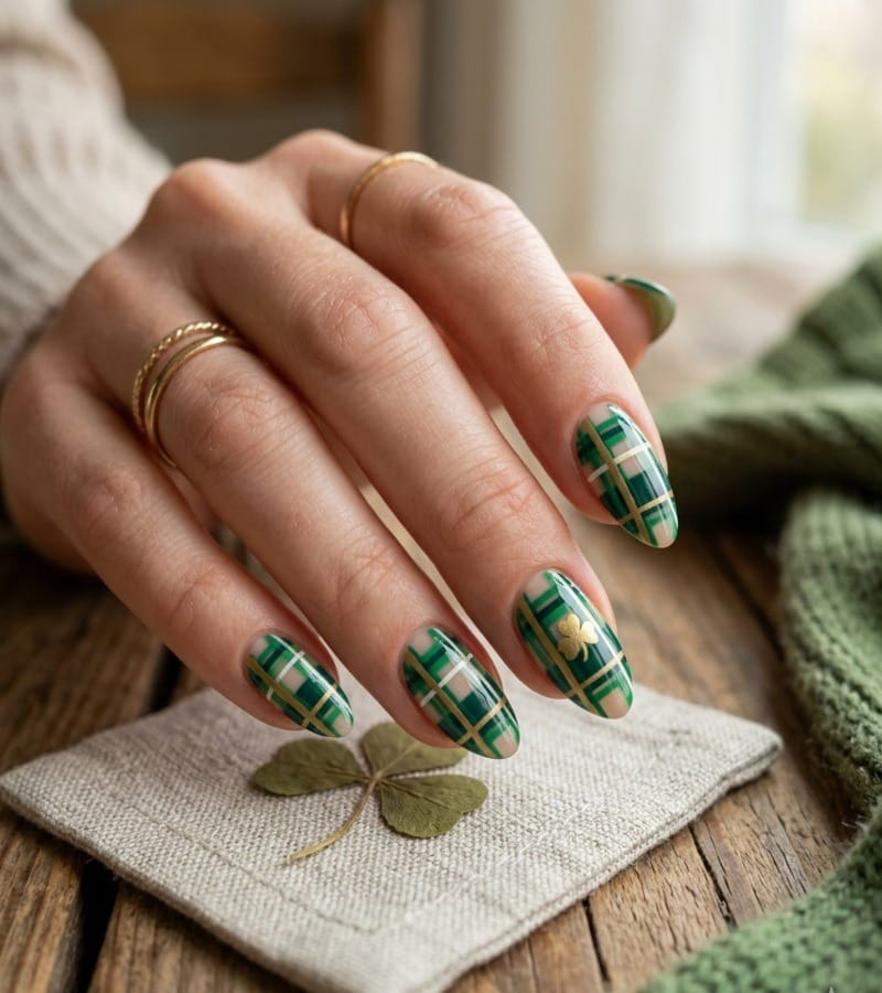  St. Patrick's Day Plaid Nails