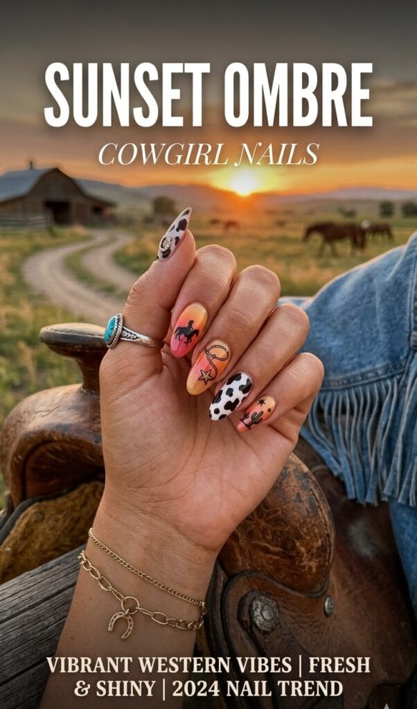 Sunset Ombre Cowgirl Nail Designs