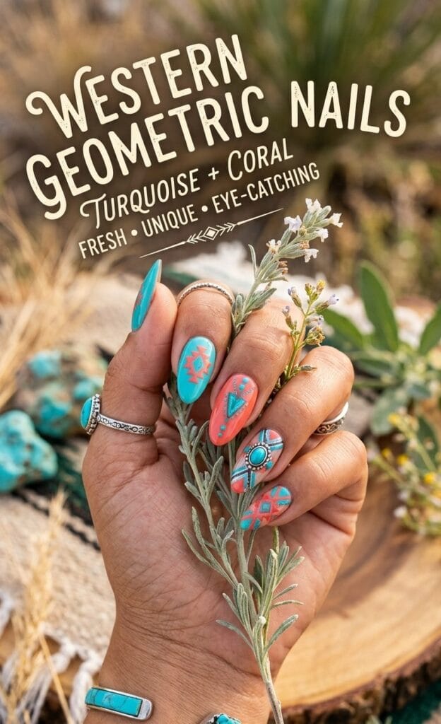 Turquoise and Coral Western Geometric Design