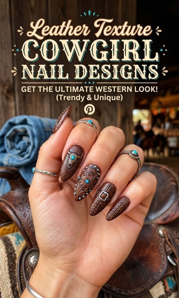 Leather Texture Cowgirl Nail Designs