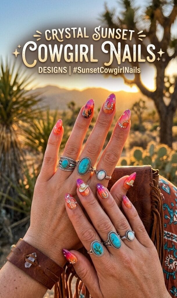 Crystal Sunset Cowgirl Nail Designs