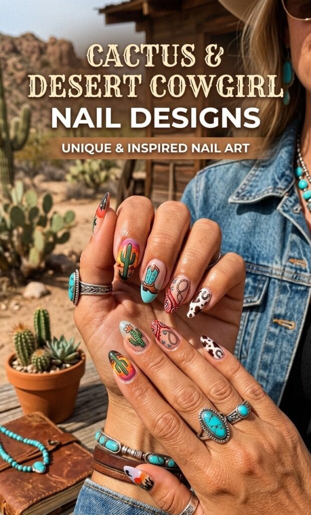 Cactus and Desert Cowgirl Nail Designs