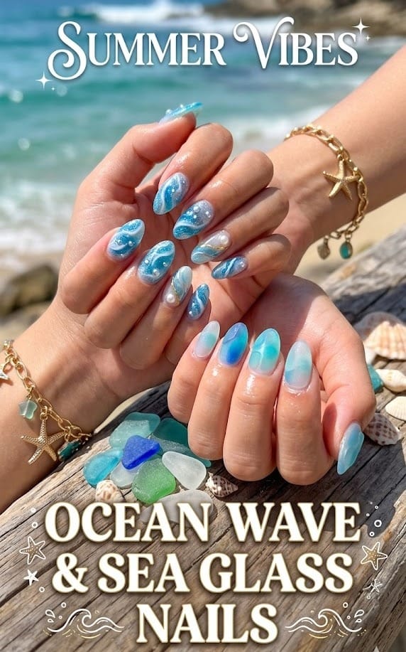 Ocean Wave & Sea Glass Textures Nails